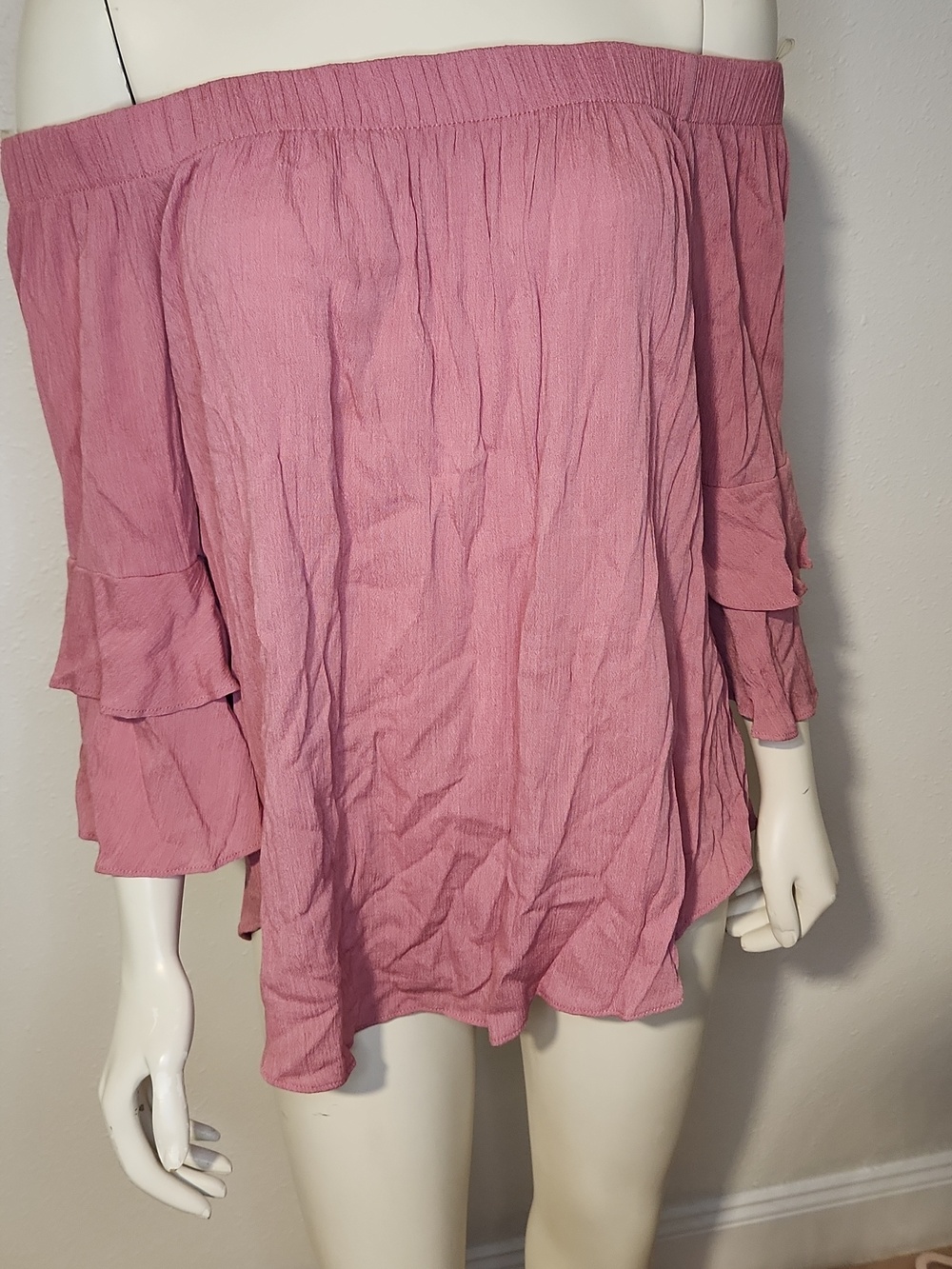 Moa Moa Dusty Rose Off-Shoulder Ruffle Sleeve Top